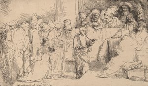医者と論争するキリスト：スケッチ、1652年。 作： Rembrandt van Rijn