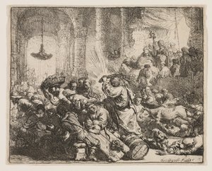 寺院から両替商を追い払うキリスト 作： Rembrandt van Rijn
