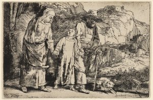 両親と共に神殿から戻るキリスト 作： Rembrandt van Rijn
