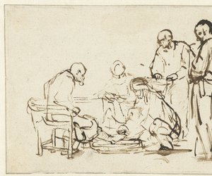 弟子たちの足を洗うキリスト 作： Rembrandt van Rijn