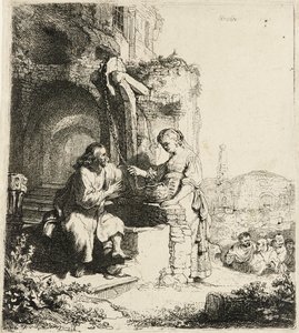 廃墟の中のキリストとサマリアの女 [ヨハネ 4:5-20], 1634. 作： Rembrandt van Rijn