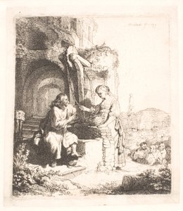 キリストとサマリアの女：廃墟の中で 作： Rembrandt van Rijn