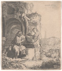 キリストと廃墟の中のサマリアの女、1634年 作： Rembrandt van Rijn