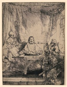 エマオのキリスト：より大きな皿 作： Rembrandt van Rijn