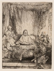エマオのキリスト：より大きな皿 作： Rembrandt van Rijn