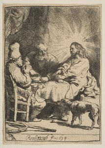 エマオのキリスト：小さい皿、1634年。 作： Rembrandt van Rijn