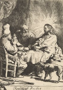 エマオのキリスト：小皿、1634年。 作： Rembrandt van Rijn
