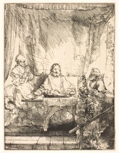 エマオのキリスト：大きな皿 作： Rembrandt van Rijn
