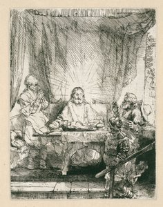 エマオのキリスト：大きな皿 作： Rembrandt van Rijn