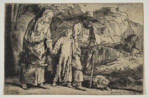 両親の間のキリスト、テンプルからの帰還、1654年。 作： Rembrandt van Rijn