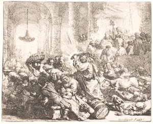 神殿から両替商を追い払うキリスト 作： Rembrandt van Rijn