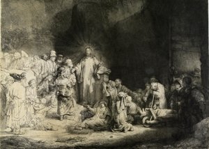 病人を癒すキリスト：「百ギルダープリント」、c1649 作： Rembrandt van Rijn