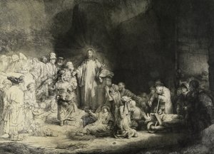 病人を癒すキリスト：「百ギルダーの版画」、c。 1649（エッチング、ドライポイント、および彫刻）