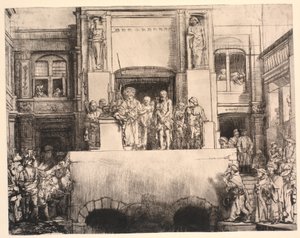 人々に差し出されたキリスト: 大きな長方形のプレート 作： Rembrandt van Rijn