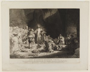 病人に囲まれたキリスト、幼子たちを受け入れる 作： Rembrandt van Rijn