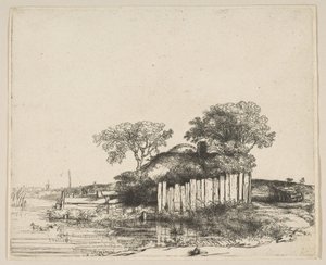 白枠のコテージ、1648年。 作： Rembrandt van Rijn