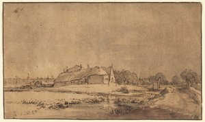 道路沿いのコテージと納屋 作： Rembrandt van Rijn