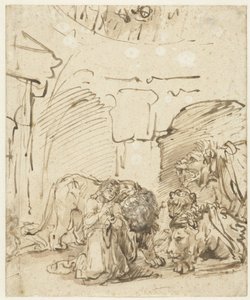 ライオンの穴の中のダニエル 作： Rembrandt van Rijn