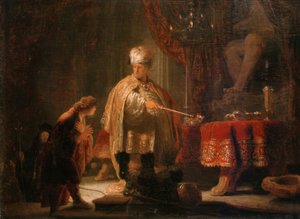 ベルのアイドルの前でダニエルとサイラス 作： Rembrandt van Rijn