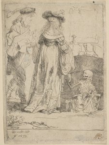 1639年、開かれた墓から夫婦に現れる死。 作： Rembrandt van Rijn