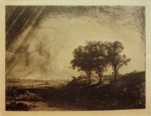 三本の木のある風景 作： Rembrandt van Rijn