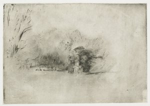 木々の間の農家 見晴らしの良い木立 作： Rembrandt van Rijn