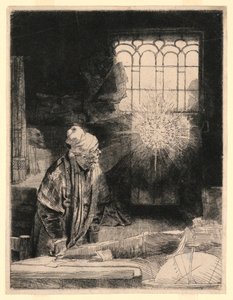 勉強中のファウスト、魔法の円盤を見ている 作： Rembrandt van Rijn
