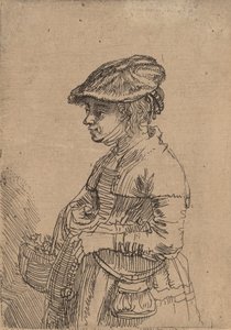 バスケットを持つ少女、c。 1642年。 作： Rembrandt van Rijn