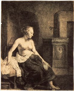 ストーブで半裸の女性、1658年。