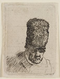 毛皮の帽子をかぶった老人の頭部：胸像 作： Rembrandt van Rijn