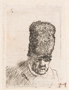 高い毛皮の帽子をかぶった老人の頭 作： Rembrandt van Rijn