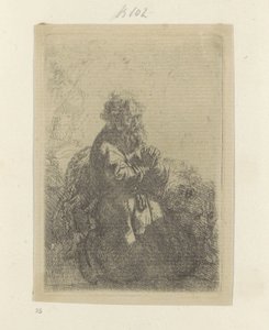 ひざまずいて祈り、下を向くヒエロニムス Requeil de quatre-vingt-cinq estampes originales (シリーズタイトル) 作： Rembrandt van Rijn