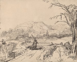 スポーツマンと犬のいる風景、c。 1653年。 作： Rembrandt van Rijn
