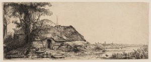 コテージと大木のある風景 作： Rembrandt van Rijn