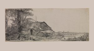 コテージと大木のある風景 作： Rembrandt van Rijn