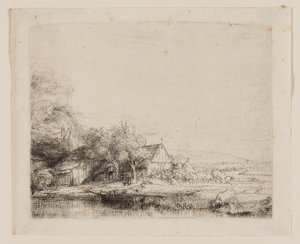 牛が水を飲む風景 作： Rembrandt van Rijn