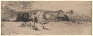 農舎のある風景と「塔のある家」 作： Rembrandt van Rijn