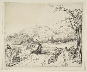 羊飼いと犬のいる風景。 1653年。 作： Rembrandt van Rijn
