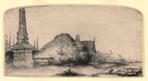 オベリスクのある風景 作： Rembrandt van Rijn