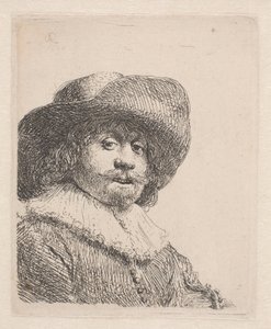 つばの広い帽子とラフの男 作： Rembrandt van Rijn