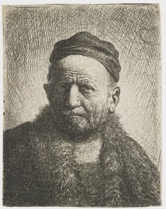 クローズキャップをかぶった男性：胸像（作者の父親？） 作： Rembrandt van Rijn