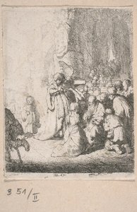 「天使と共にある神殿での捧げ物」（小板画） 作： Rembrandt van Rijn