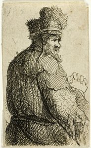 後ろから見た老人、横顔右：半身像 作： Rembrandt van Rijn