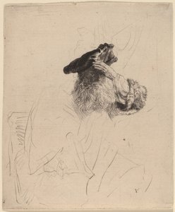 手で目を覆う老人、c. 1639年。 作： Rembrandt van Rijn