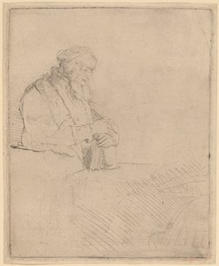 本に寄りかかって瞑想する老人 作： Rembrandt van Rijn