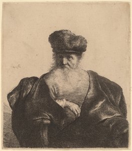あごひげ、毛皮の帽子、ビロードのマントの老人 作： Rembrandt van Rijn