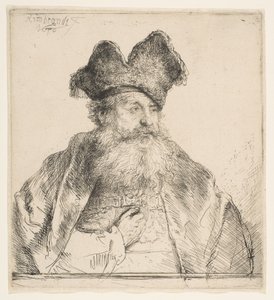 分割された毛皮の帽子を持つ老人、1640年。 作： Rembrandt van Rijn