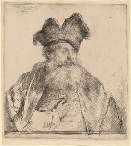 分割された毛皮の帽子をかぶった老人 作： Rembrandt van Rijn