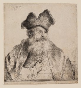 分割された毛皮の帽子をかぶった老人 作： Rembrandt van Rijn