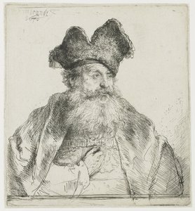 分割された毛皮の帽子をかぶった老人 作： Rembrandt van Rijn
